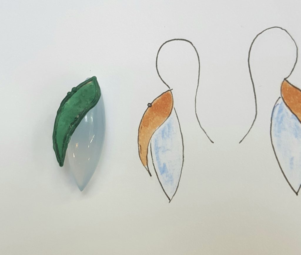 Wasmodel voor Oorsieraden Blaadjes. Dit word met de verloren was methode gegoten in goud. Blog van Oogst goudsmid in Amsterdam