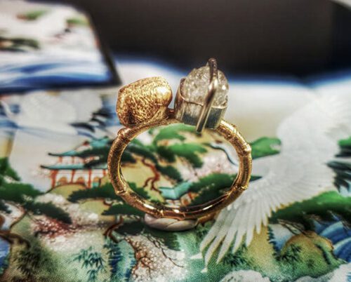 Ring Kei zentuin. Rose gold ring Zen garden. Oogst goudsmid Amsterdam