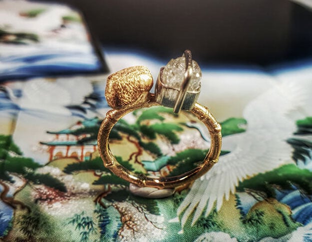 Ring Kei zentuin. Rose gold ring Zen garden. Oogst goudsmid Amsterdam
