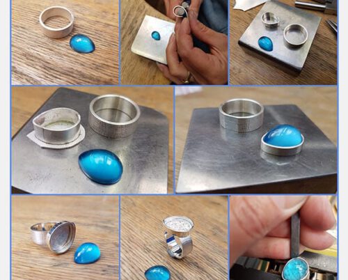 Maakproces van Assieraad. Zilveren ring Linnen met topaas. The making of Silver ring Linen with a topaz. Commemorative jewel. Oogst goudsmid Amsterdam
