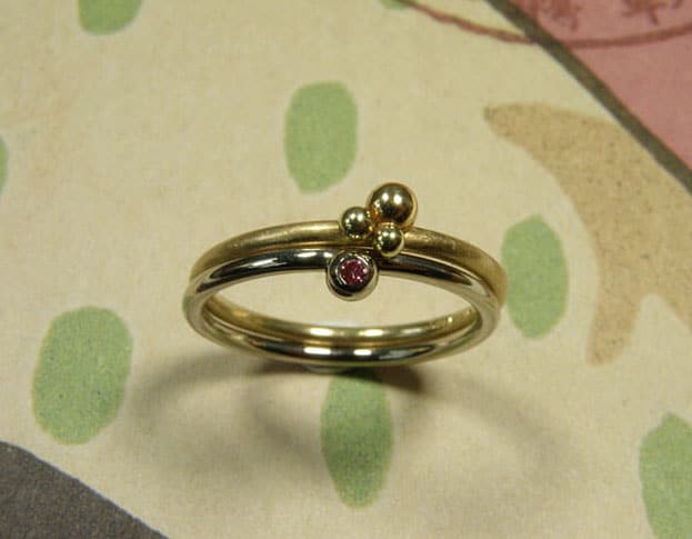 Stack ring Berries in yellow gold and white gold with a diamond. Oogst goldsmith in Amsterdam