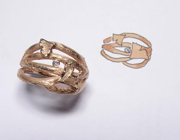 gouden ring ginkgo * maatwerk voor isabelle - Afbeelding 2
