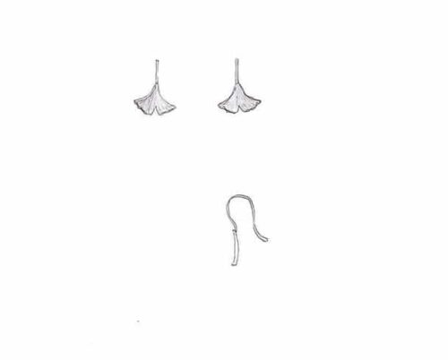Schetsen voor ginkgo oorsieraden. Sketches for Ginkgo earrings. Oogst Amsterdam