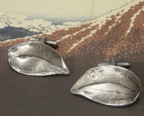 Zilveren bladeren manchetknopen. Silver cufflinks Leafs. Oogst goudsmid Amsterdam