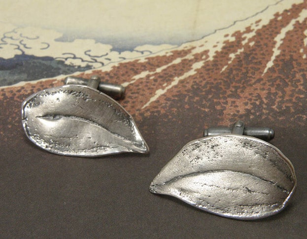 Zilveren bladeren manchetknopen. Silver cufflinks Leafs. Oogst goudsmid Amsterdam
