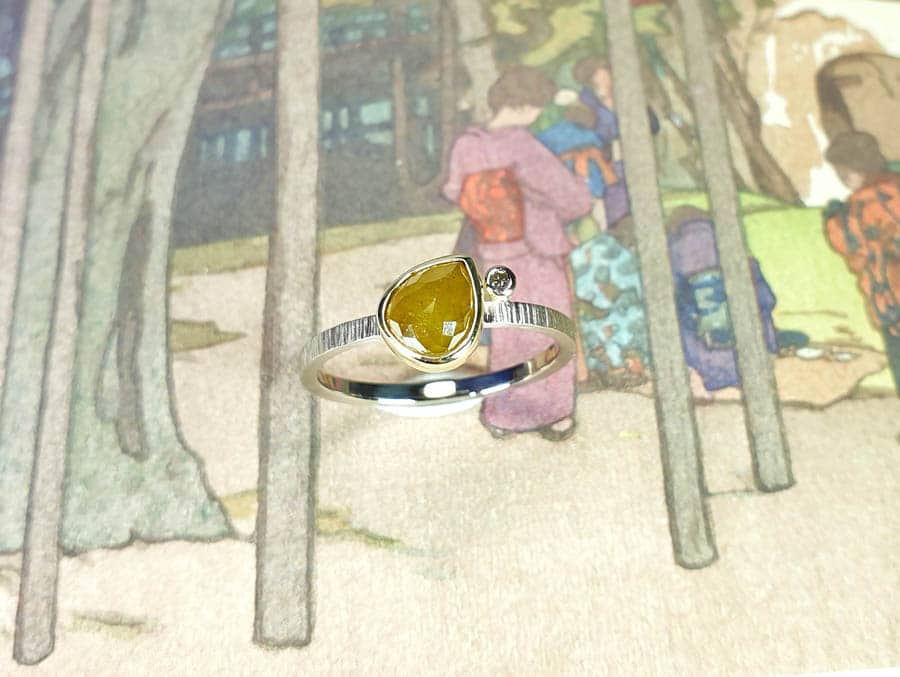 gouden verlovingsring * ton sur ton & natural fancy diamant * maatwerk voor tibor