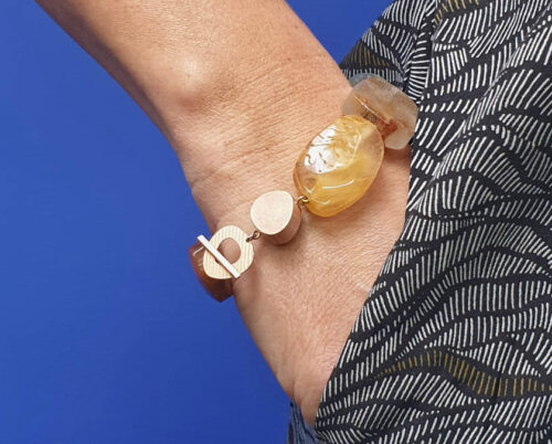 Rutiel kwarts armband met roodgouden doosjes sluiting. Rose gold box clasp with rutile quartz. Oogst goudsmid amsterdam. Bracelet.