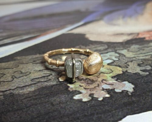 Ring roségoud met diamant japonais. Rose gold ring with diamond cube. Oogst Amsterdam goudsmid