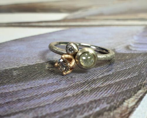 Ring Verzameling, witgoud met diamanten. Ring Cluster, white gold with diamonds. Oogst goudsmid Amsterdam