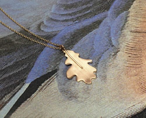Roodgouden hanger Eikenblad. Rose gold Oak pendant. Oogst goudsmid Amsterdam