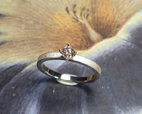 White gold engagement ring Simplicity with a natural brown diamond. Oogst goldsmith in Amsterdam.