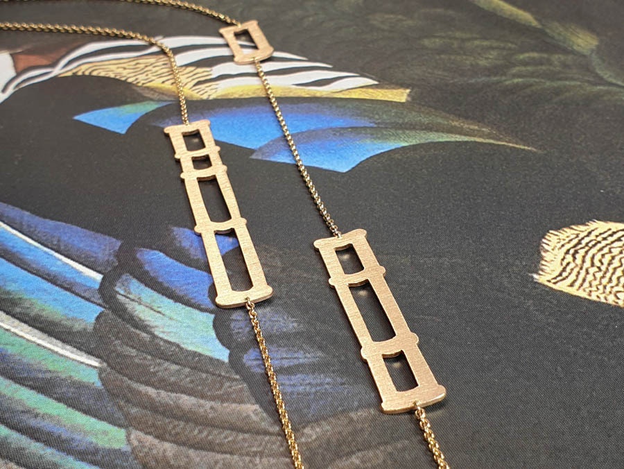 Roodgouden Bamboe collier uit de japonais collectie. Rose gold Bamboo necklace Uit de Japonais collectie. Oogst goudsmid Amsterdam