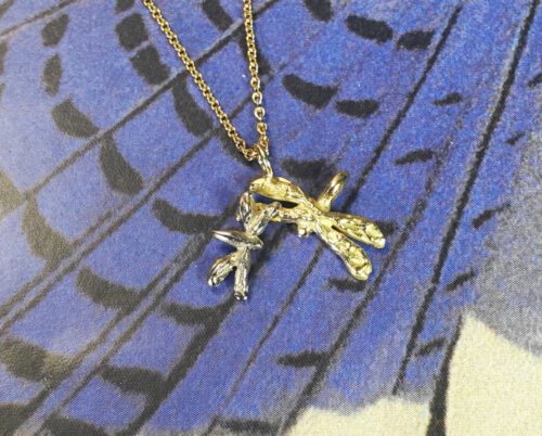 Geelgouden met witgouden hanger 'Libellen'. Yellow gold and white gold pendant 'Dragonflies'. Oogst goudsmid Amsterdam