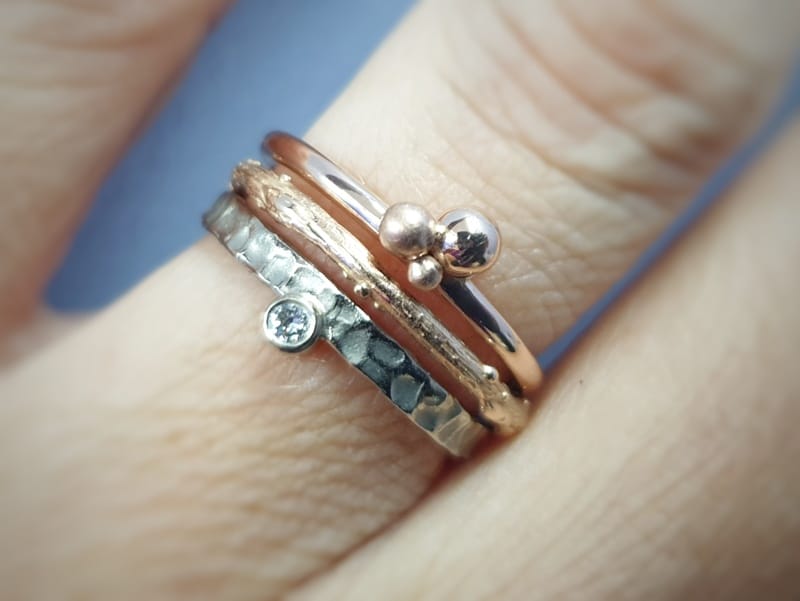White gold and rose gold stack rings. Oogst goldsmith Amsterdam