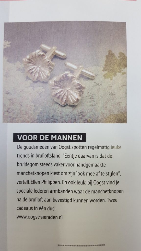 Oogst in de media, Bruid magazine nov 2016, manchetknopen voor de bruidegom