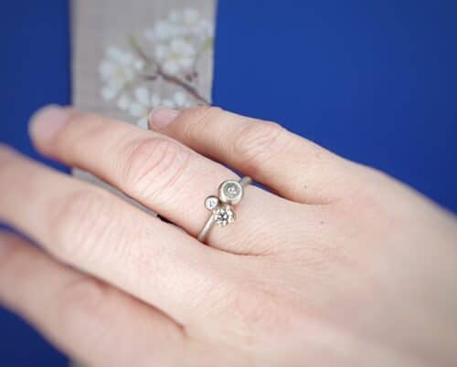 Ring Verzameling, witgoud met diamanten. Oogst goudsmid Amsterdam
