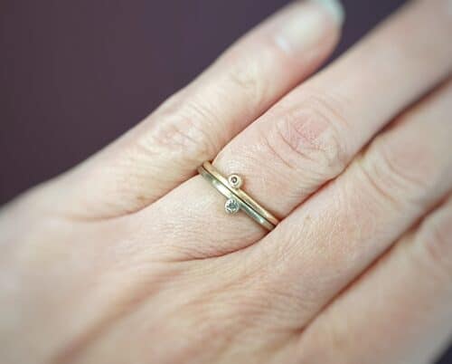 White gold 'Berry' ring with diamond. Rose gold 'Berry' ring with a brown diamond. Stacking rings. Oogst goldsmith Amsterdam