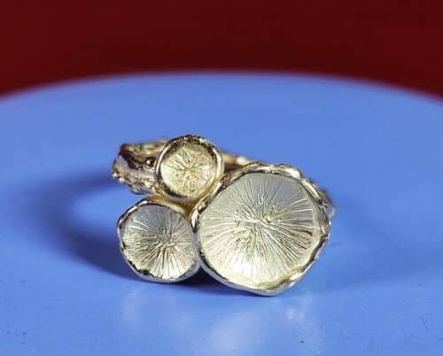 Geelgouden Zwammen ring. Ontwerp van Oogst Goudsmeden