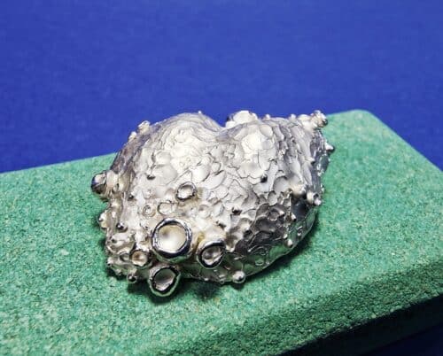 Speld zilveren wolk met perziken en besjes. Stoere broche uit het Oogst atelier.